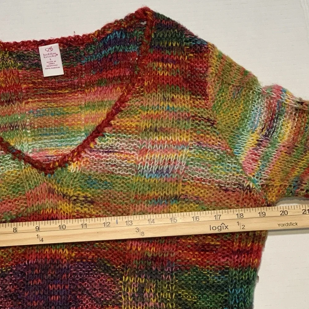 VTG Bobbie Brooks Y2K Rainbow Tunic Sweater Sz L Pockets Acrylic Boho Hippie
